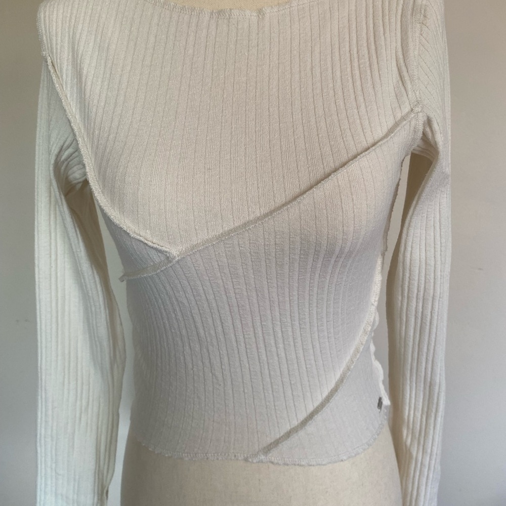Pull&Bear Cream Ribbed Top